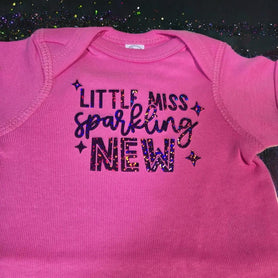 Little Miss Sparkling New Baby One Piece, Holographic Infant Bodysuit, Newborn Coming Home Outfit