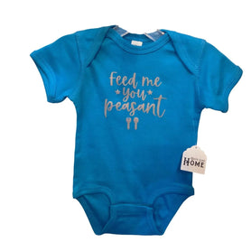 Feed Me You Peasant Funny Baby One Piece, Sarcastic Blue Infant Bodysuit