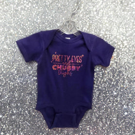 Pretty Eyes Chubby Thighs Baby One Piece, Holographic Funny Infant Bodysuit