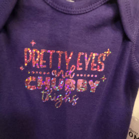 Pretty Eyes Chubby Thighs Baby One Piece, Holographic Funny Infant Bodysuit