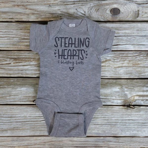 Stealing Hearts Blasting Farts Baby One Piece, Funny Infant Bodysuit