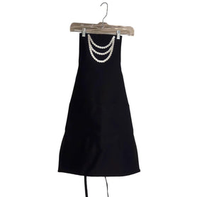 Fancy Pearl Necklace Black Apron, Fun & Formal Kitchen Aprons, Elegant Baking Hostess Present