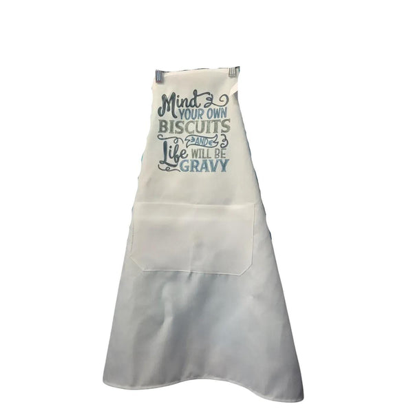 Mind Your Biscuits Apron, Southern Kitchen Quotes, Funny Cooking Gift, White Adjustable Bib Apron with Pockets, Country Baking Hostess Gift