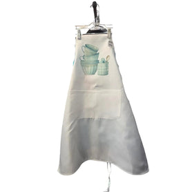 Vintage Blue Teacups Kitchen Apron, Farmhouse Bowls Cooking Gift, Bib Apron with Pockets, Country Baking Hostess Present, Cottagecore Wear