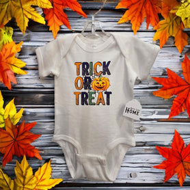 Trick or Treat Baby Bodysuit, Cute Pumpkin Halloween Infant Outfit, Fall Baby Shower Gift, Cotton Infant Bodysuit