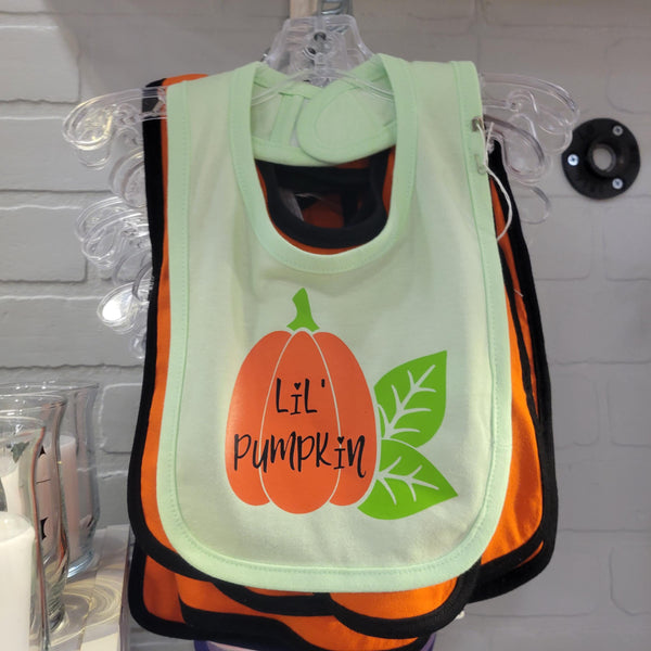 Lil' Pumpkin Baby Bib, 100% Cotton Fall Infant Feeding, Autumn Shower Gift