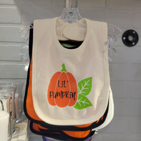 Lil' Pumpkin Baby Bib, 100% Cotton Fall Infant Feeding, Autumn Shower Gift
