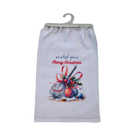We Whisk You A Merry Christmas Tea Towel, Baking Whisk Flour Sack Kitchen Towel, Holiday Dish Towel, Christmas Baker Hostess Gift