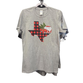 Texas Christmas Shirt, Red Buffalo Plaid Texas Holiday Tee, Vintage Camper Van Unisex T Shirt, Couples Matching Christmas Shirt