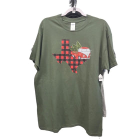 Texas Christmas Shirt, Red Plaid Texas Military Green Tee, Vintage Camper Van Unisex T Shirt, Couples Matching Holiday Shirt