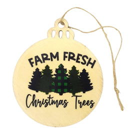 Farm Fresh Christmas Trees Wood Ornament, Green Plaid Pine Tree Bauble, Rustic Laser Cut Holiday Decor, Farmhouse Xmas Gift Tag