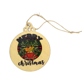 Vintage Red Car Christmas Ornament, Retro Car Merry Christmas Wood Bauble, Laser Cut Holiday Decor, Rustic Car Gift Tag