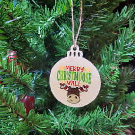 Merry Christmoose Y'all Wood Ornament, Funny Moose Christmas Tree Bauble, Rustic Laser Cut Holiday Decor, Southern Holiday Gift Tag