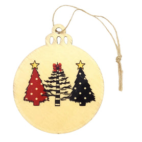 Whimsical Christmas Trees Wood Ornament, Polka Dot Striped Tree Bauble, Rustic Laser Cut Holiday Decor, Modern Farmhouse Xmas Gift