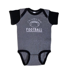 I'm Told I Love Football Baby Bodysuit, Heather Gray & Black Game Day Infant Outfit, Sports Baby Shower Gift, Cute Infant Bodysuit