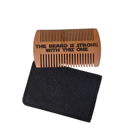 Engraved Wooden Beard Comb with Case, The Beard Is Strong With This One, Men's Grooming Gift, Dual Action Pocket Beard & Moustache Comb