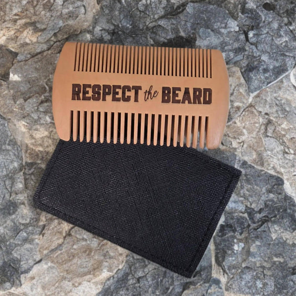 Engraved Sandalwood Beard Comb with Case, Respect The Beard, Men's Grooming Gift, Pocket Beard & Moustache Comb