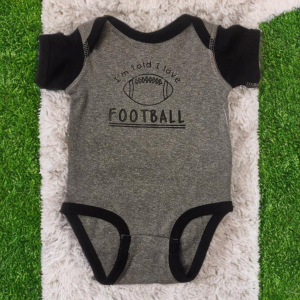 I'm Told I Love Football Baby Bodysuit, Heather Gray & Black Game Day Infant Outfit, Sports Baby Shower Gift, Cute Infant Bodysuit