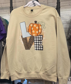 Fall Love Pumpkin Sweatshirt, Sand Crewneck Graphic Sweater, Buffalo Plaid Leopard Autumn Pullover, Cozy Fall Apparel