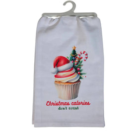 Christmas Calories Don't Count Tea Towel, Holiday Cupcake Flour Sack Kitchen Towel, Christmas Dish Towel, Funny Hostess Baking Gift