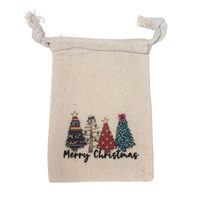 Wild Christmas Trees Muslin Gift Bag, 4x6 Cotton Drawstring Pouch, Leopard Western Tree Favor Bag, Holiday Treat Packaging