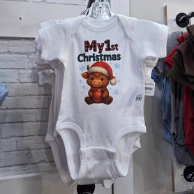 My First Christmas Highland Cow Baby Bodysuit, Cute Holiday Infant Outfit, 1st Christmas Baby Shower Gift, Christmas Cow Onesie