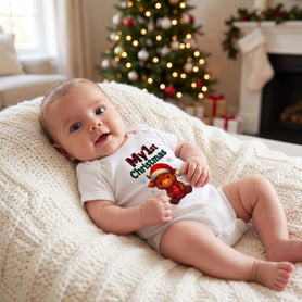 My First Christmas Highland Cow Baby Bodysuit, Cute Holiday Infant Outfit, 1st Christmas Baby Shower Gift, Christmas Cow Onesie