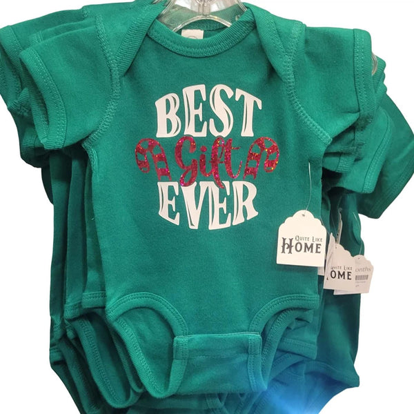 Best Gift Ever Baby Bodysuit, Green Christmas Infant Outfit, Holiday Baby Shower Gift, Christmas Ribbon One-Piece