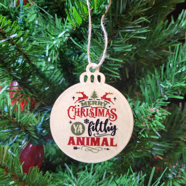 Funny Christmas Wood Ornament Filthy Animal, Merry Christmas Ya Filthy Animal Bauble, Laser Cut Wooden Gift, Home Alone Decor