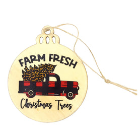 Farm Fresh Christmas Trees Wood Ornament, Red Plaid Vintage Truck Bauble, Leopard Tree Wooden Decor, Rustic Holiday Tag