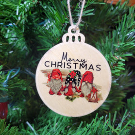 Merry Christmas Gnomes Wood Ornament, Scandinavian Gonk Tree Bauble, Rustic Laser Cut Holiday Decor, Nordic Christmas Gift Tag