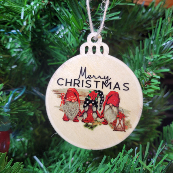 Merry Christmas Gnomes Wood Ornament, Scandinavian Gonk Tree Bauble, Rustic Laser Cut Holiday Decor, Nordic Christmas Gift Tag