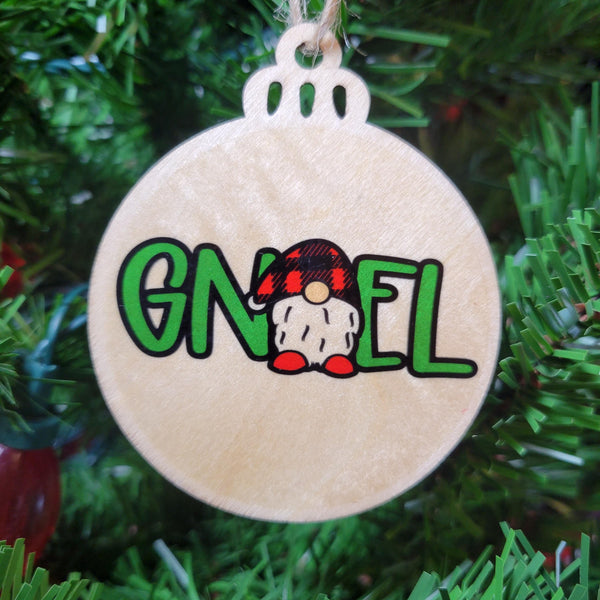Gnoel Gnome Wood Christmas Ornament, Funny Gnome Noel Tree Bauble, Rustic Laser Cut Holiday Decor, Scandinavian Gonk Gift Tag
