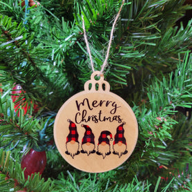 Merry Christmas Plaid Gnomes Wood Ornament, Buffalo Check Gonk Tree Bauble, Rustic Laser Cut Holiday Decor, Nordic Christmas Gift Tag