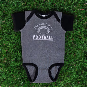 I'm Told I Love Football Baby Bodysuit, Heather Gray & Black Game Day Infant Outfit, Sports Baby Shower Gift, Cute Infant Bodysuit
