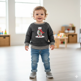 Polar bear holding a Christmas tree toddler long sleeve shirt with elbow patches
