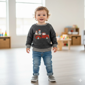 Snowmen in a red truck toddler long sleeve shirt with elbow patches