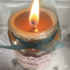 Twisted Holiday Coffee scented 6.5 oz. jar candle w/ gold lid & organza ribbon