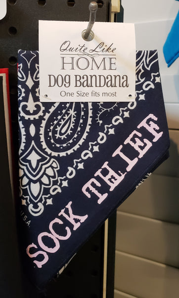Sock Thief tie on dog / pet bandana