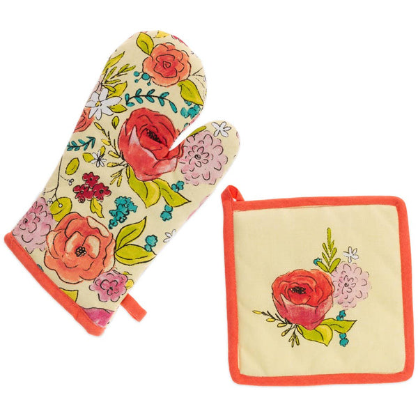 Flower Party Oven Mitt & Pot Holder Set