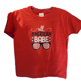 All American Babe, red, unisex CHILDREN'S size shirt. Youth sizes XS- XL