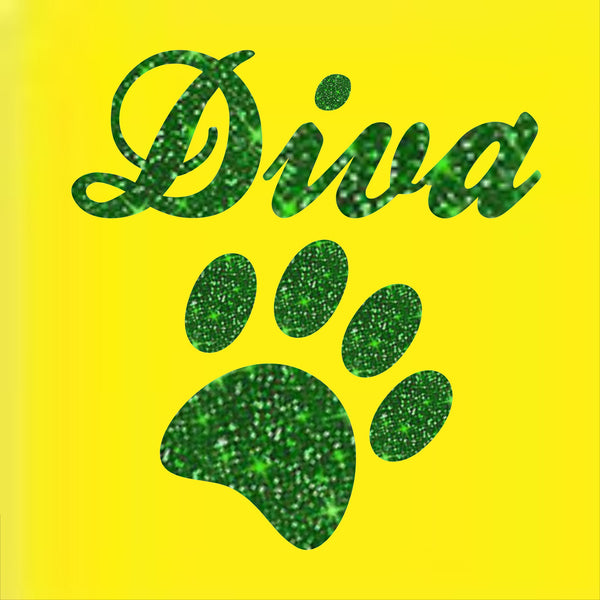 Glitter "Diva" with paw tie on dog / pet bandana