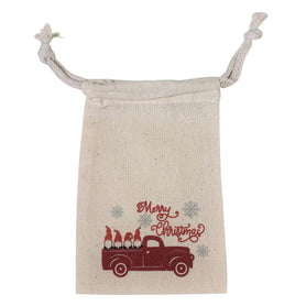 Merry Christmas gnomes in a truck 4" x 6" cotton muslin gift bag