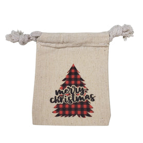 Plaid Merry Christmas tree 3" x 4" cotton muslin gift bag