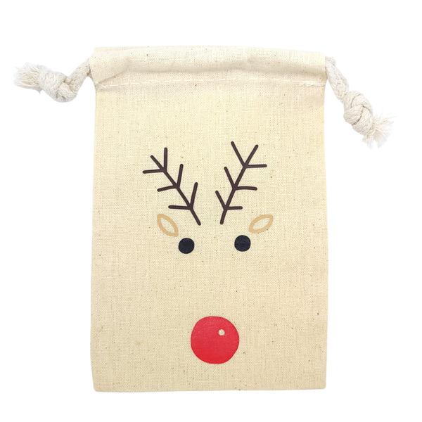 Rudolph 4" x 6" cotton muslin gift bag/ pouch