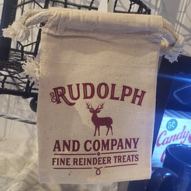 Rudolph and Company fine reindeer treats 4" x 6" cotton muslin gift bag