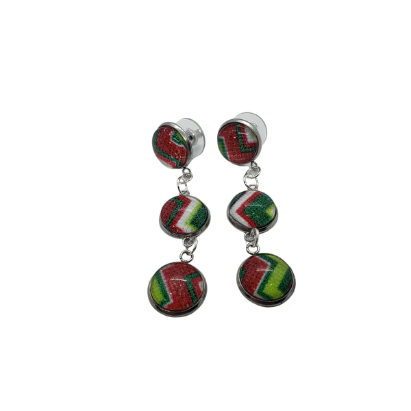 Chevron design three bezel Christmas/ holiday drop earrings