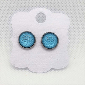 12mm (.47") diameter, circular, aqua blue, stainless steel stud earrings