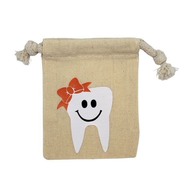 Girl tooth with hair bow Tooth Fairy pouch