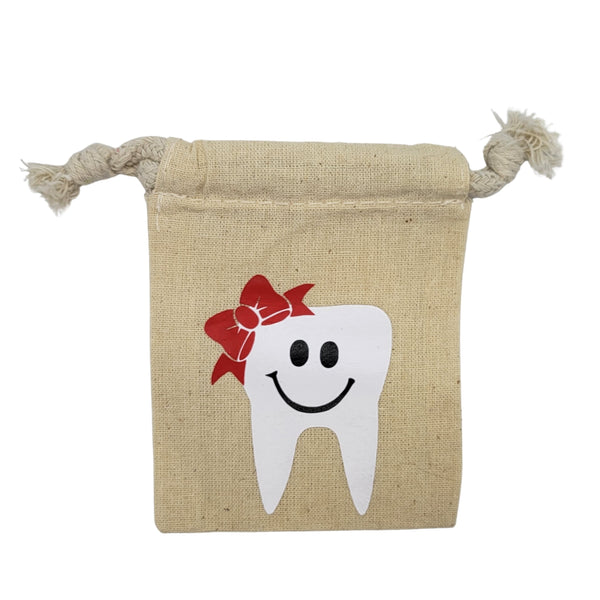 Girl tooth with hair bow Tooth Fairy pouch